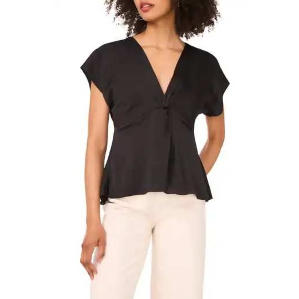 New NWT 1 State Womens Black V Neck Twist Front Peplum Blouse Top XL